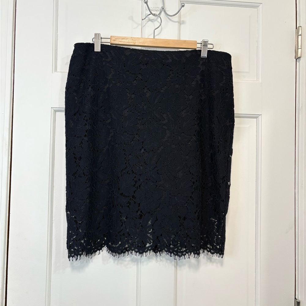 Banana Republic Pencil Skirt Sz 14 Navy Lace Overlay Fringe Wedding Office NWT